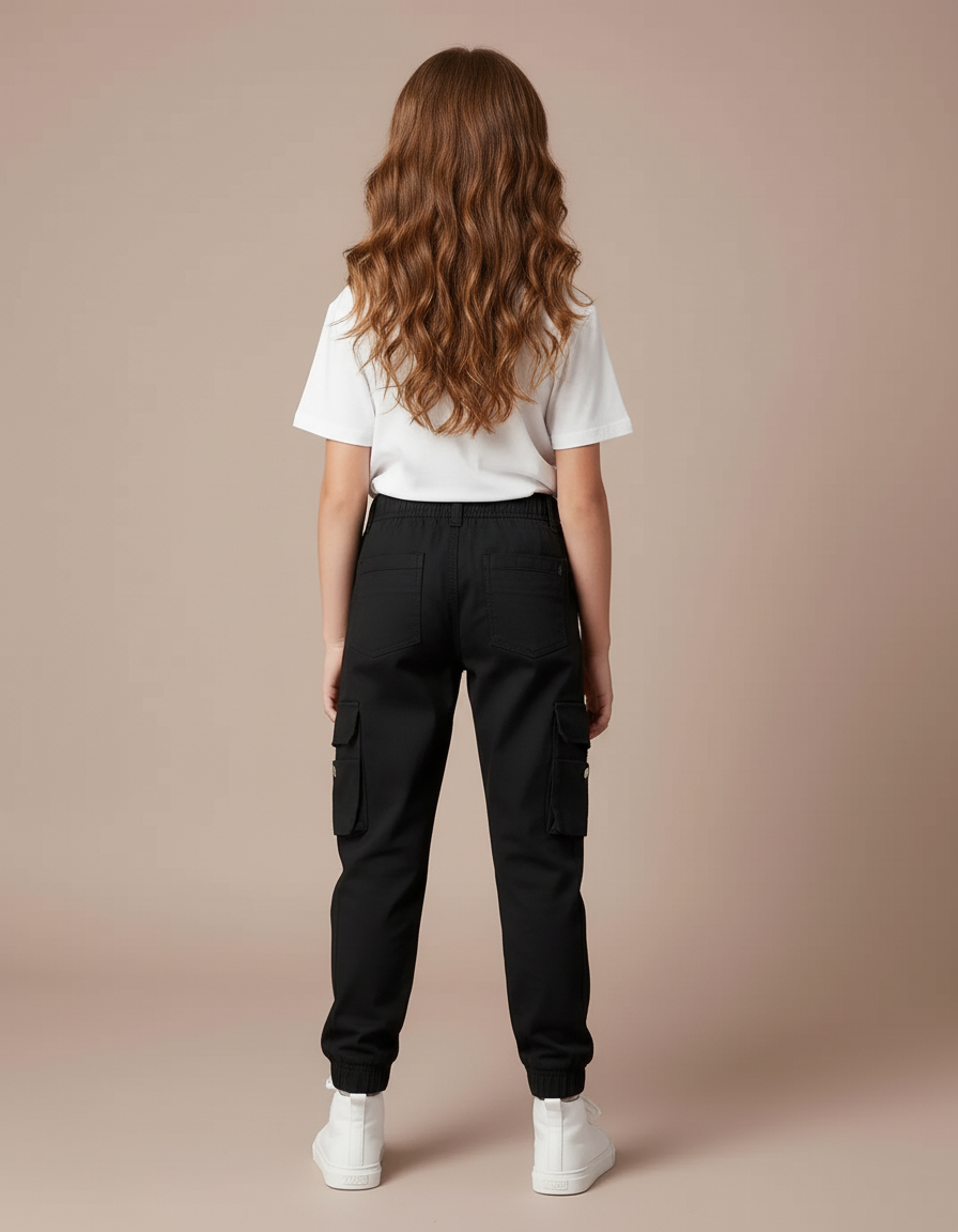 Pantalon Cargo Noir Fille Multipoches Zippées Décontracté - Toile - vue 2