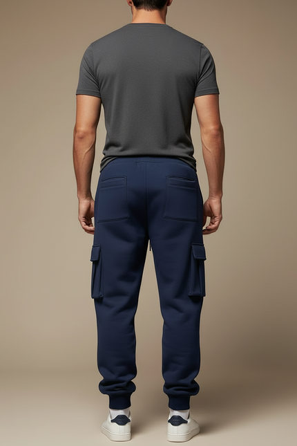 Pantalon Cargo Bleu Marine Molleton Ample Homme - vue 2
