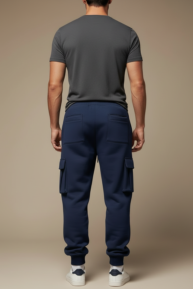 Pantalon Cargo Bleu Marine Molleton Ample Homme - vue 2