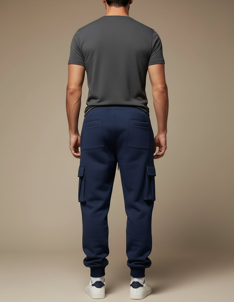 Pantalon Cargo Bleu Marine Molleton Ample Homme - vue 2