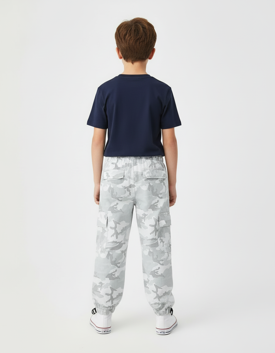 Pantalon Cargo Camouflage Gris Ample Garçon Streetwear - Toile - vue 2
