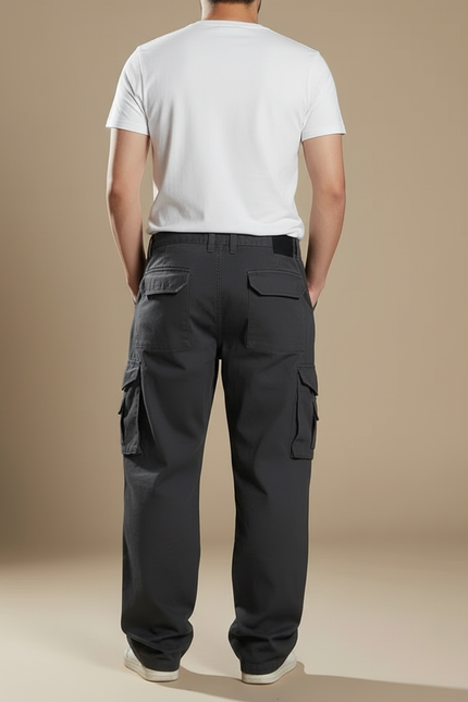 Pantalon Cargo Gris Ample Décontracté Homme Coton - Toile - vue 2