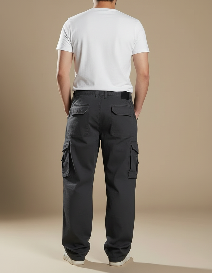 Pantalon Cargo Gris Ample Décontracté Homme Coton - Toile - vue 2