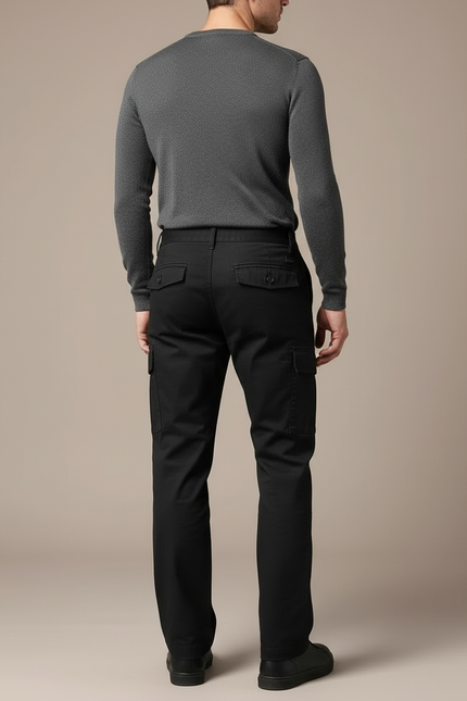 Pantalon Cargo Noir Droit Multipoches Décontracté Homme - Toile - vue 2