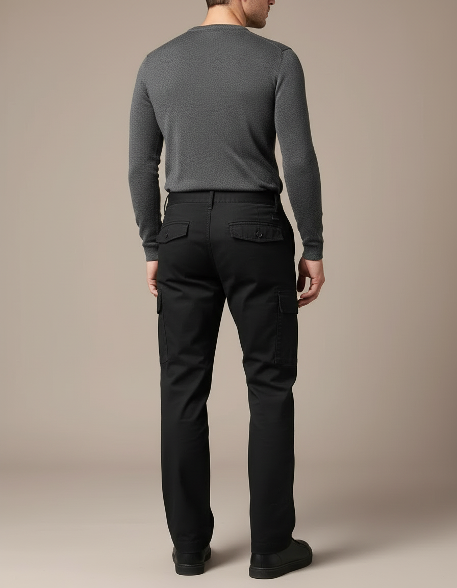 Pantalon Cargo Noir Droit Multipoches Décontracté Homme - Toile - vue 2