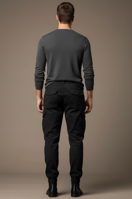 Pantalon Cargo Noir Homme Multipoches Coton Jogger - vue 2