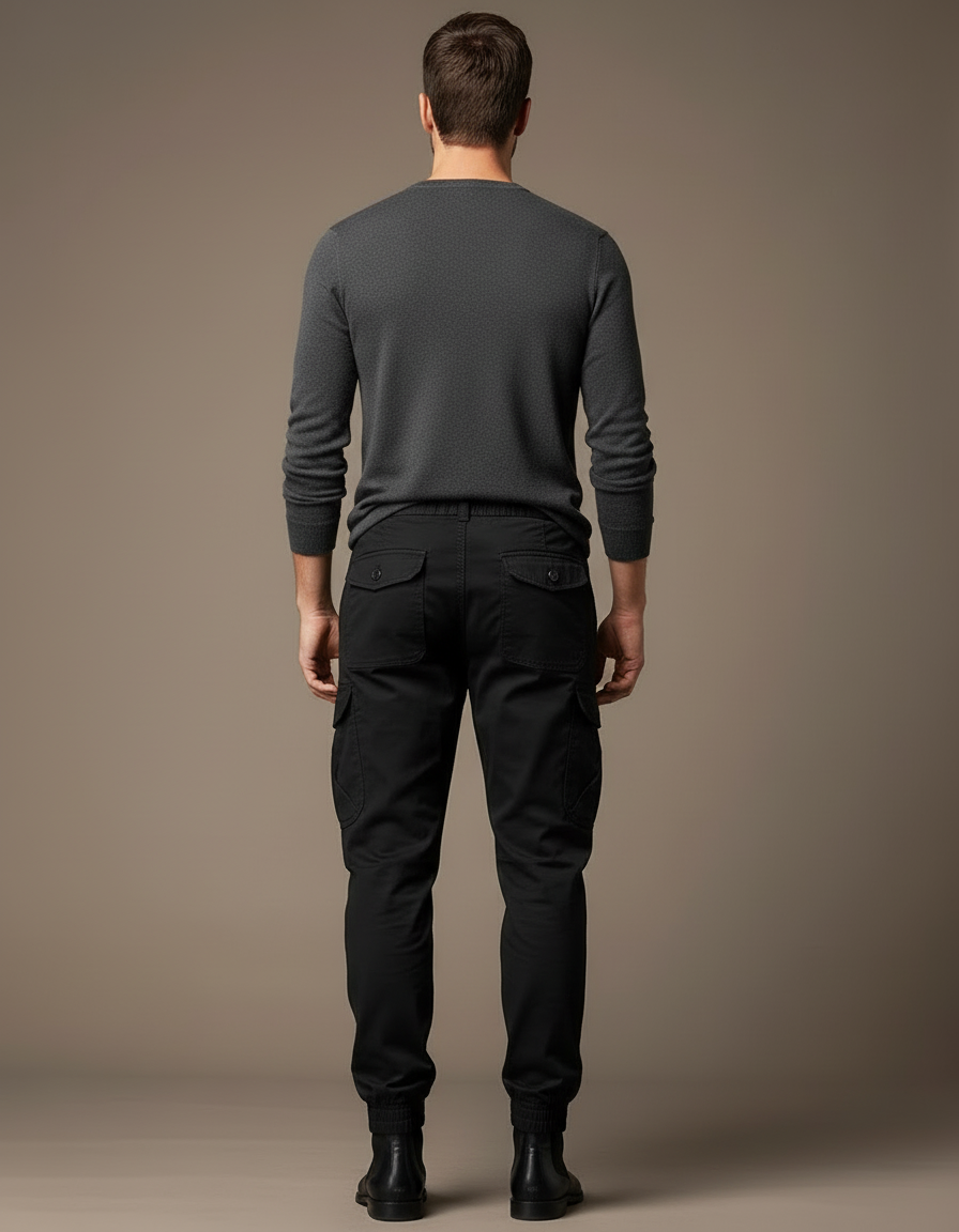 Pantalon Cargo Noir Homme Multipoches Coton Jogger - vue 2