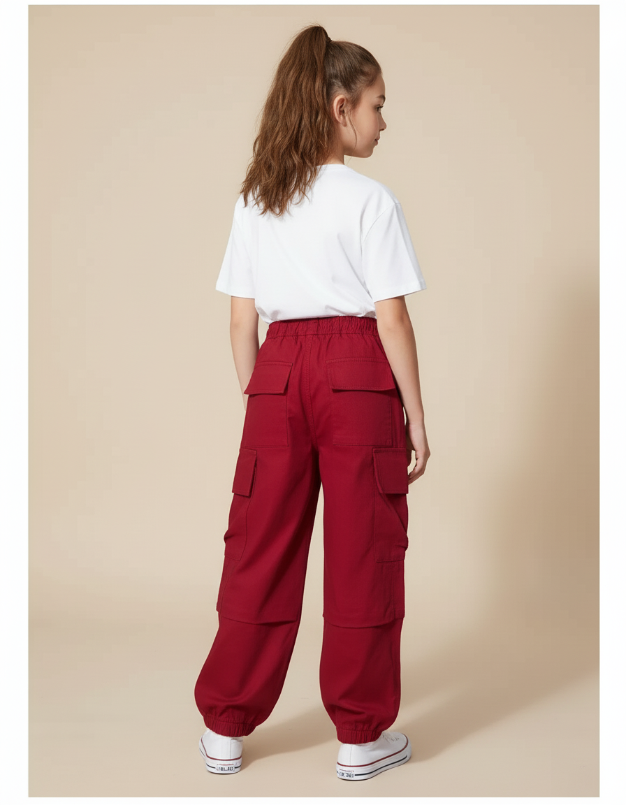 Pantalon Cargo Bordeaux - Gabardine - vue 2