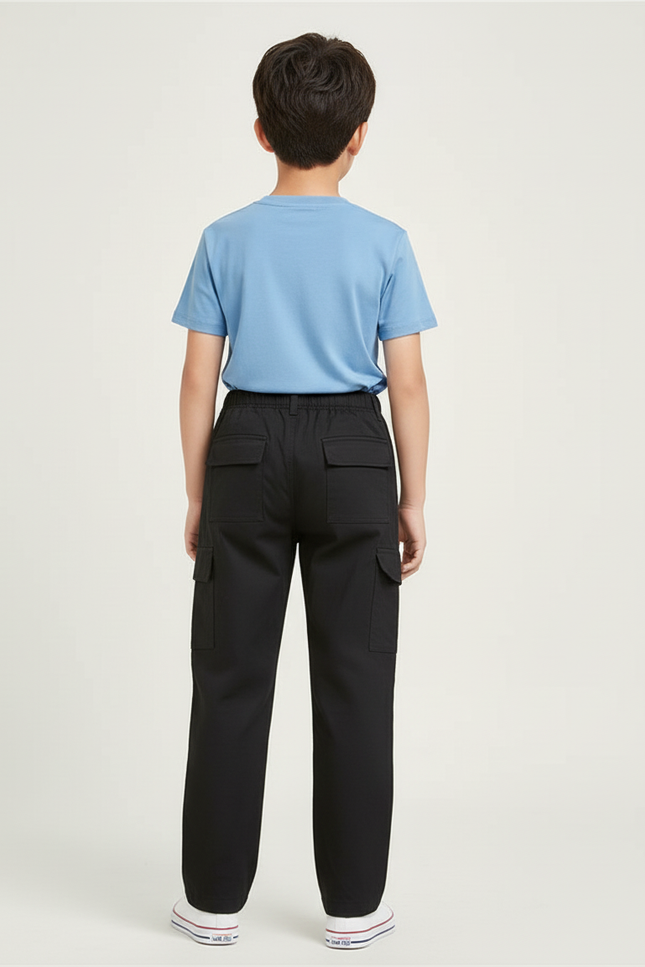 Pantalon Cargo Noir Décontracté Ample Enfant Coton - vue 2