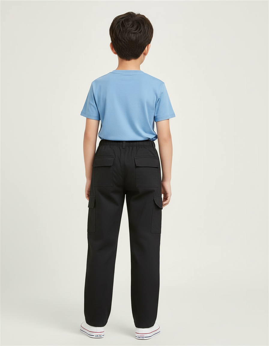Pantalon Cargo Noir Décontracté Ample Enfant Coton - vue 2