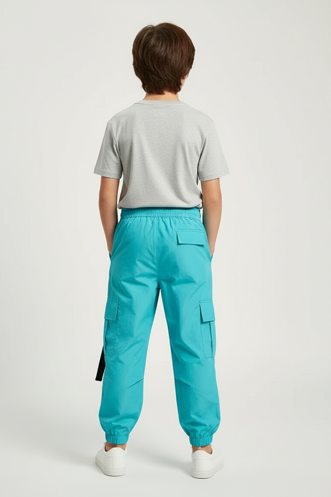 Pantalon Cargo Turquoise Ample Poches Sangles Enfant - Bleu Polyester - vue 2