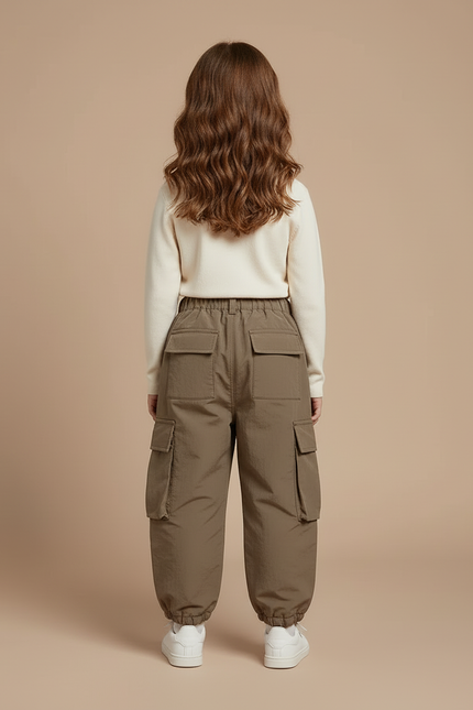 Pantalon Cargo Enfant Ample Marron Chaud - Kaki Polyester - vue 2