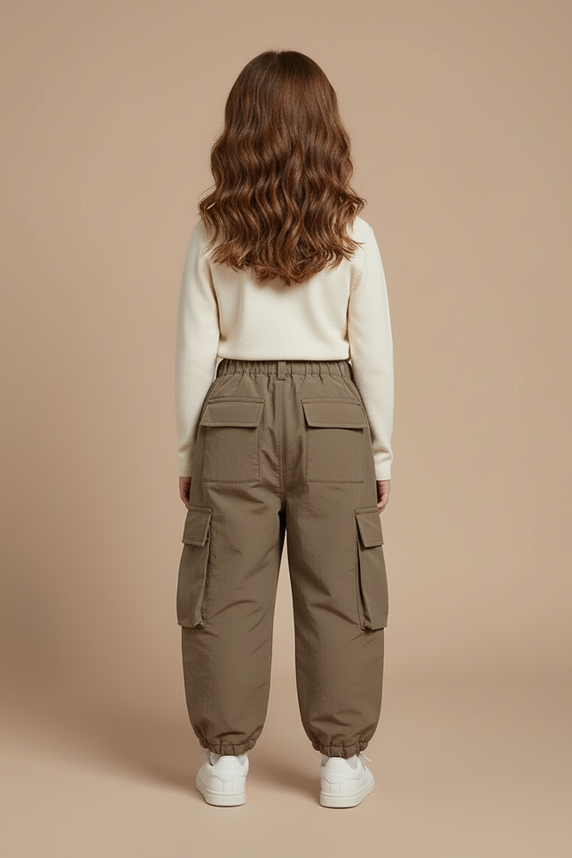 Pantalon Cargo Enfant Ample Marron Chaud - Kaki Polyester - vue 2
