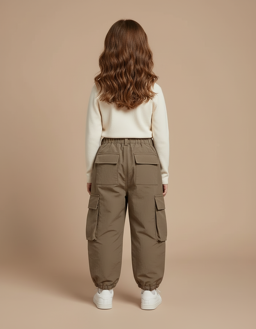 Pantalon Cargo Enfant Ample Marron Chaud - Kaki Polyester - vue 2