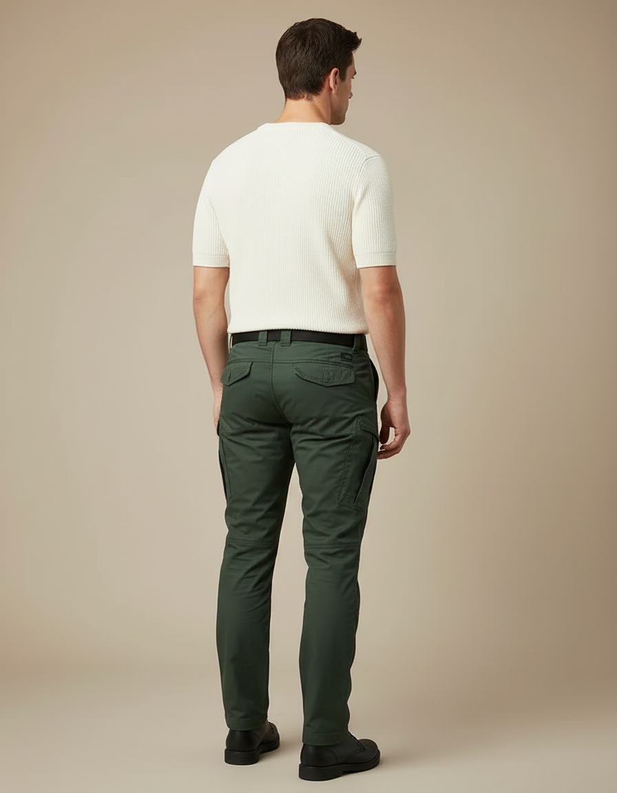 Pantalon Cargo Vert Multipoches Homme Tactique Coton - vue 2