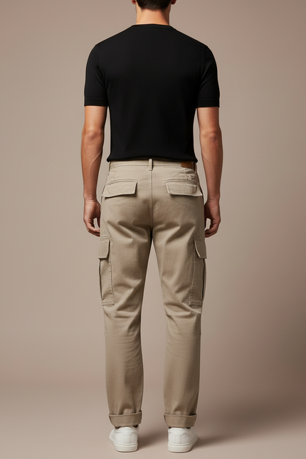 Pantalon Cargo Beige Coton Ample Décontracté Homme - vue 2