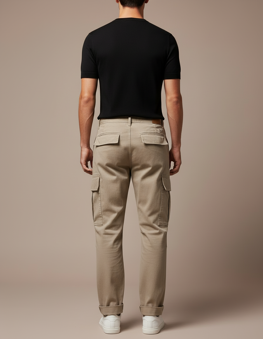 Pantalon Cargo Beige Coton Ample Décontracté Homme - vue 2