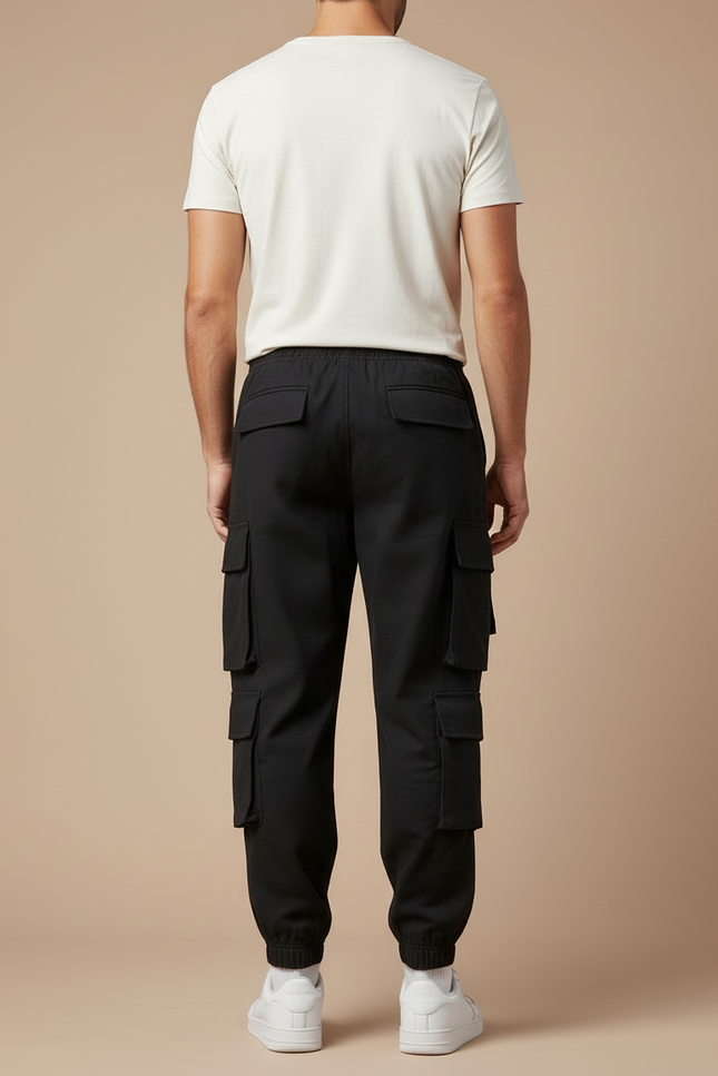 Pantalon Cargo Noir Coupe Jogger Ample Multipoches Homme - Toile - vue 2