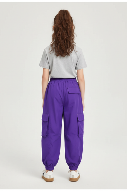 Pantalon Cargo Ample Violet Poches Latérales Fille - Polyester - vue 2