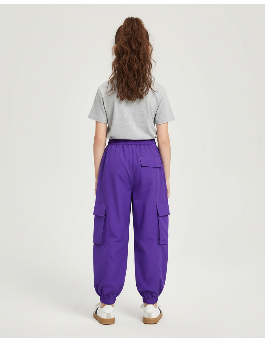 Pantalon Cargo Ample Violet Poches Latérales Fille - Polyester - vue 2