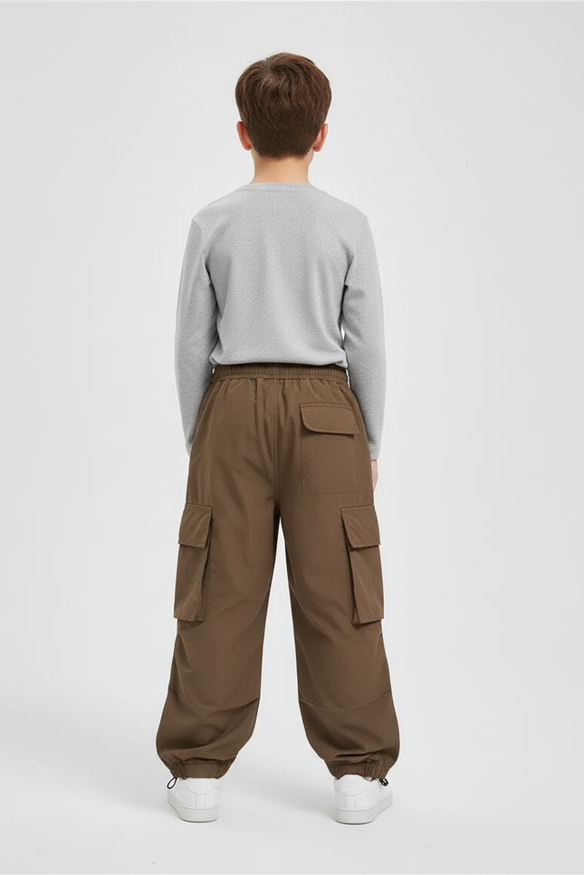 Pantalon Cargo Marron Ample Multipoches Enfant Décontracté - Polyester - vue 2