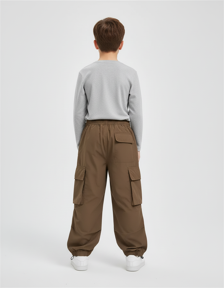 Pantalon Cargo Marron Ample Multipoches Enfant Décontracté - Polyester - vue 2