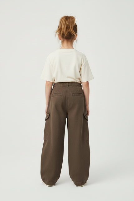 Pantalon Cargo Marron Ample Taille Haute Fille - Toile - vue 2