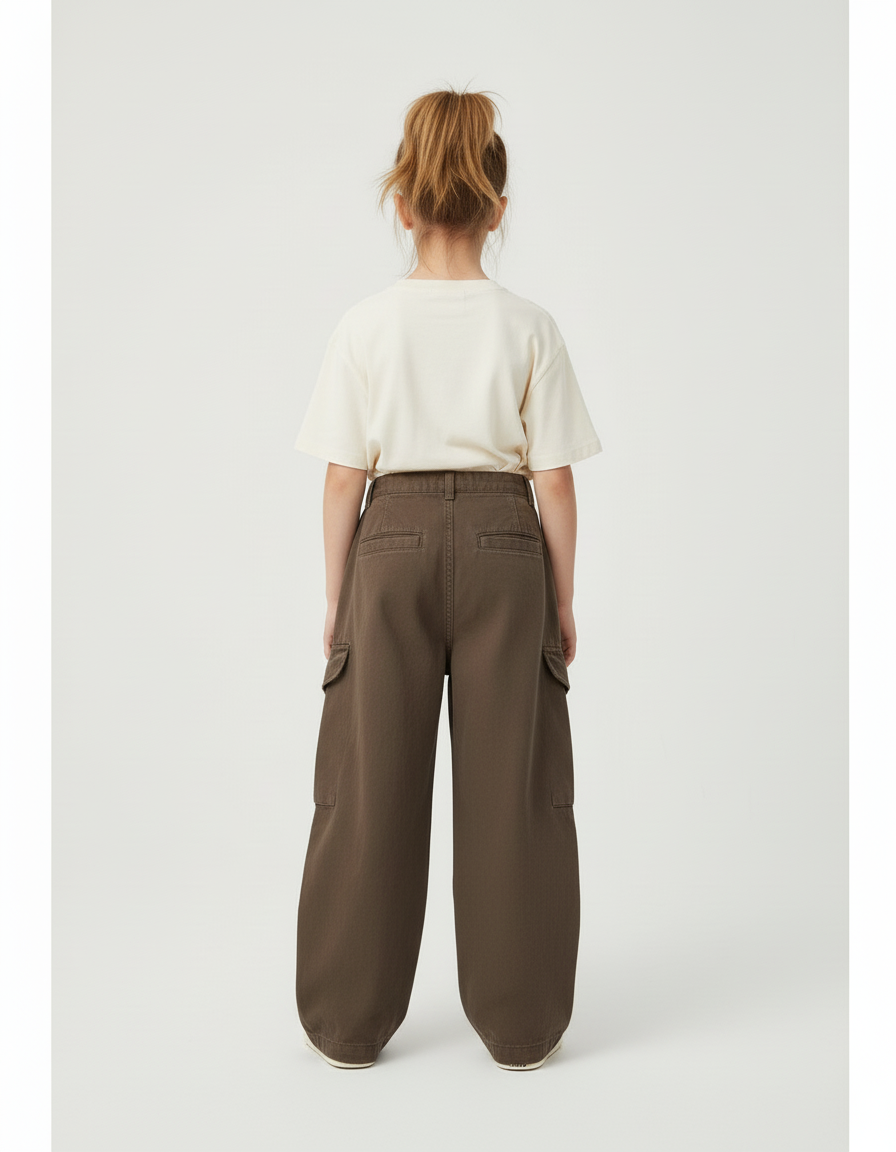 Pantalon Cargo Marron Ample Taille Haute Fille - Toile - vue 2