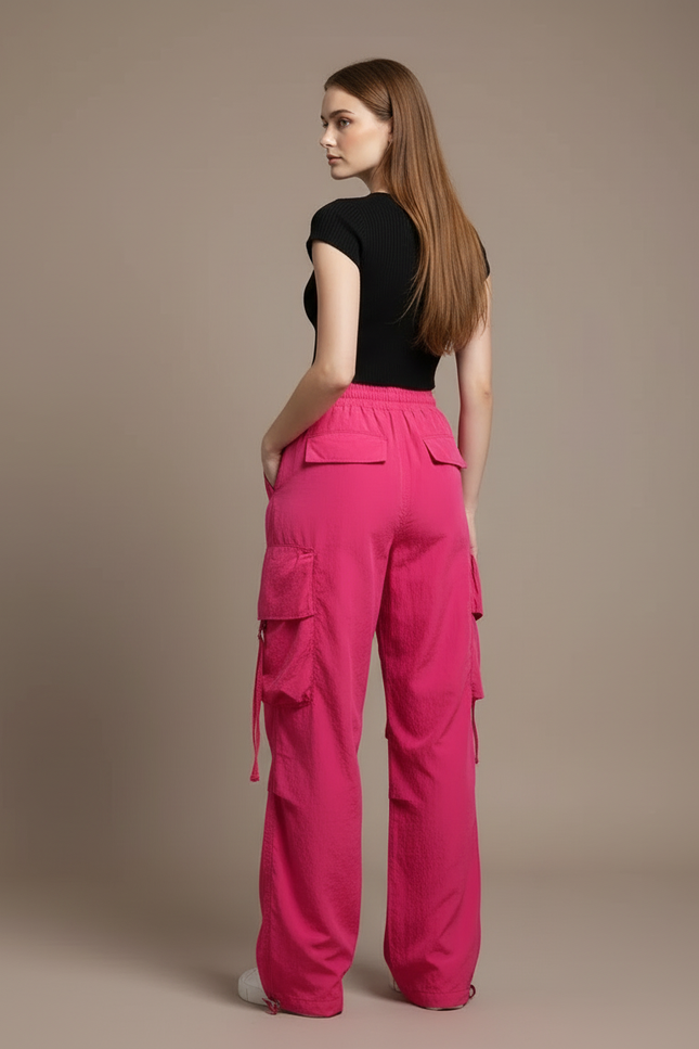 Pantalon Cargo Rose Fuchsia Ample Fluide Multipoches Femme - Polyester - vue 2