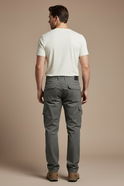 Pantalon Cargo Homme Coton Gris Décontracté Multipoches - Gabardine - vue 2