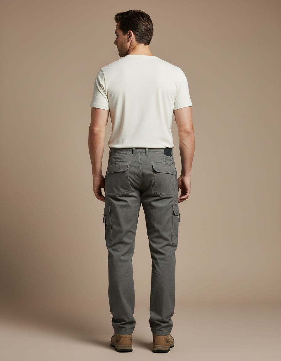 Pantalon Cargo Homme Coton Gris Décontracté Multipoches - Gabardine - vue 2