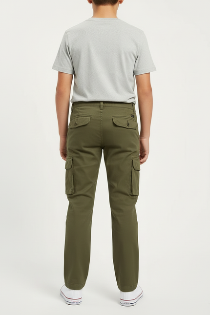 Pantalon Cargo Kaki Droit Multipoches Coton Garçon - vue 2