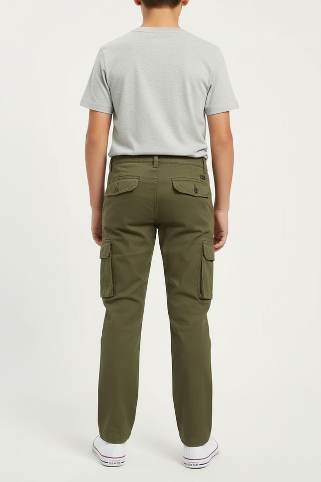 Pantalon Cargo Kaki Droit Multipoches Coton Garçon - vue 2