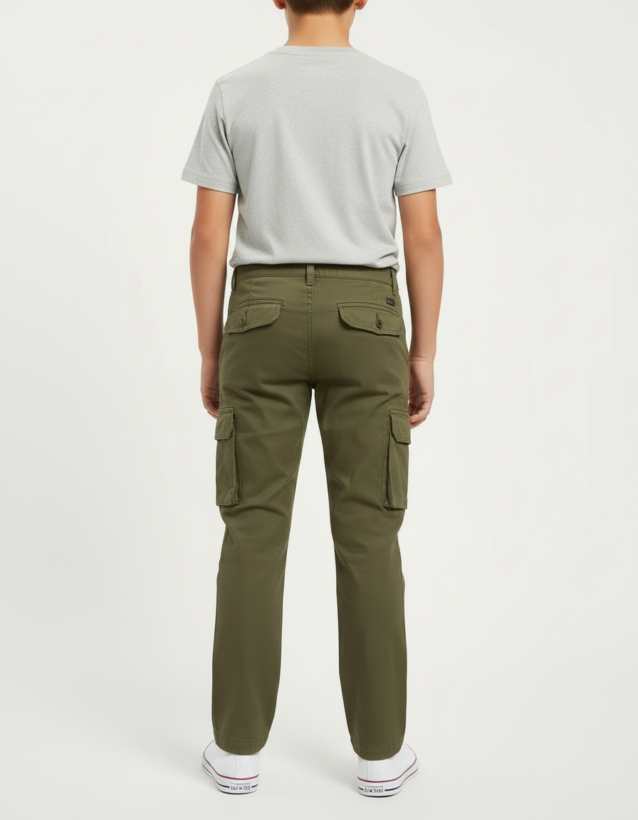 Pantalon Cargo Kaki Droit Multipoches Coton Garçon - vue 2