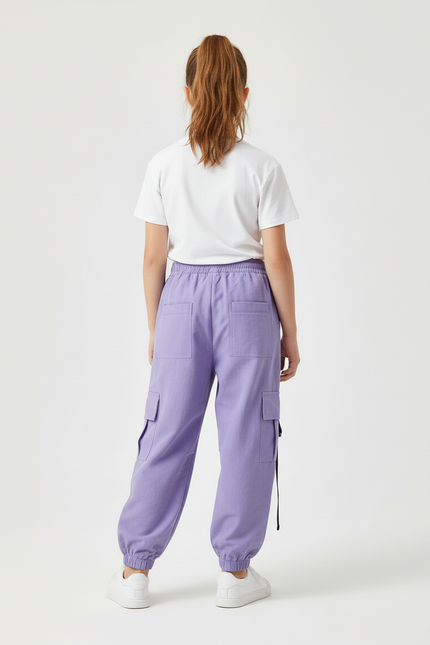 Pantalon Cargo Ample Violet Poches Sangles Enfant - Toile - vue 2