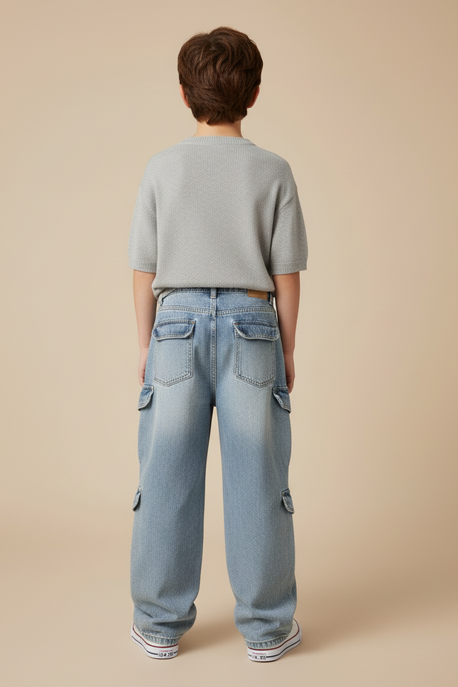 Pantalon Cargo Denim Bleu Ample Multipoches Garçon - Jean - vue 2
