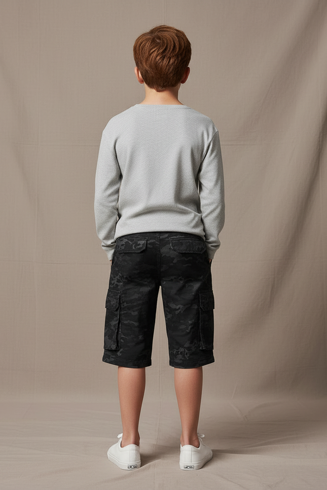 Pantalon Cargo Noir Camouflage Enfant Multi-Poches Décontracté - Toile - vue 2