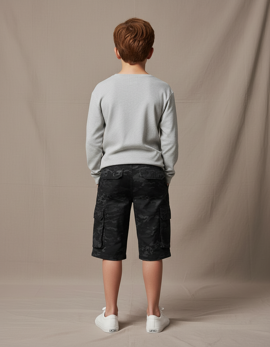 Pantalon Cargo Noir Camouflage Enfant Multi-Poches Décontracté - Toile - vue 2