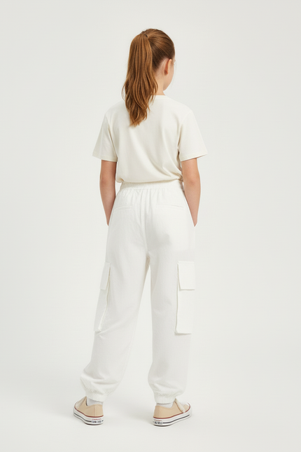 Pantalon Cargo Blanc Ample Multipoches Décontracté Enfant - Polyester - vue 2