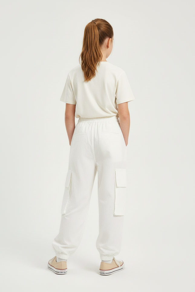 Pantalon Cargo Blanc Ample Multipoches Décontracté Enfant - Polyester - vue 2