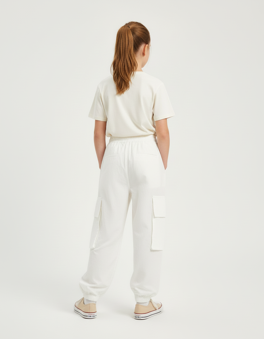 Pantalon Cargo Blanc Ample Multipoches Décontracté Enfant - Polyester - vue 2