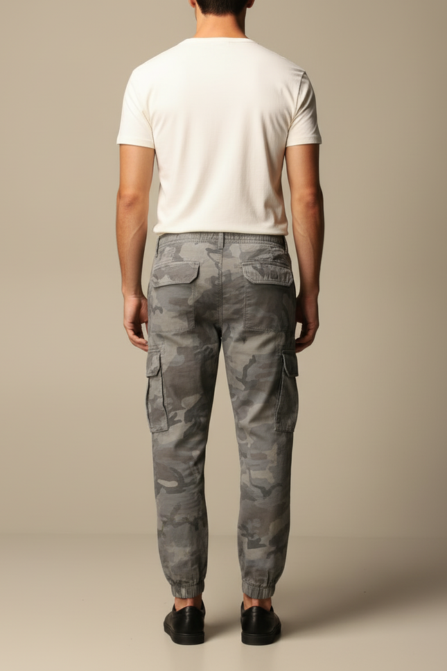 Pantalon Cargo Camouflage Gris Ample Multipoches - Toile - vue 2