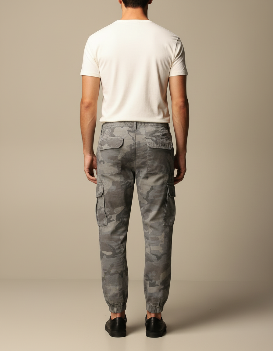Pantalon Cargo Camouflage Gris Ample Multipoches - Toile - vue 2