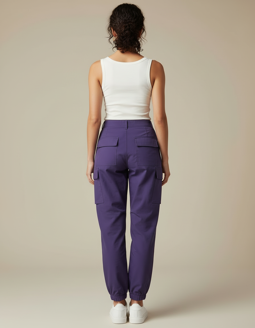 Pantalon Cargo Violet Ample Multipoches Femme - Polyester - vue 2