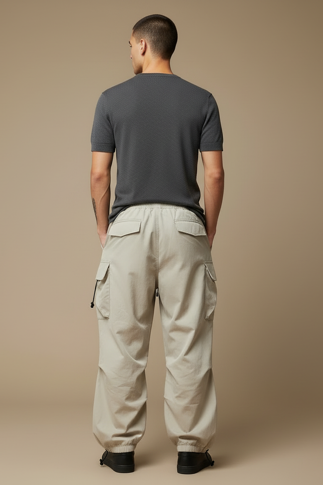 Pantalon Cargo Beige Ample Cordon Streetwear Décontracté - Polyester - vue 2
