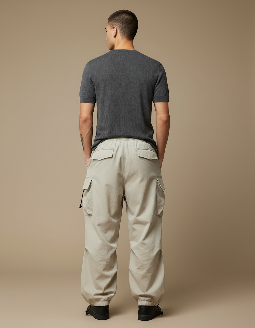 Pantalon Cargo Beige Ample Cordon Streetwear Décontracté - Polyester - vue 2