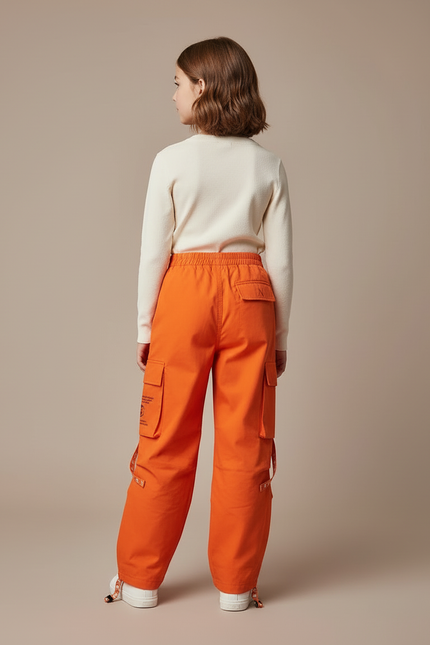 Pantalon Cargo Orange Ample Sangles Coton Enfant - vue 2