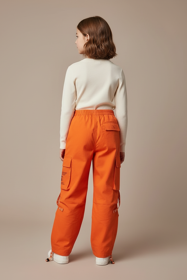 Pantalon Cargo Orange Ample Sangles Coton Enfant - vue 2