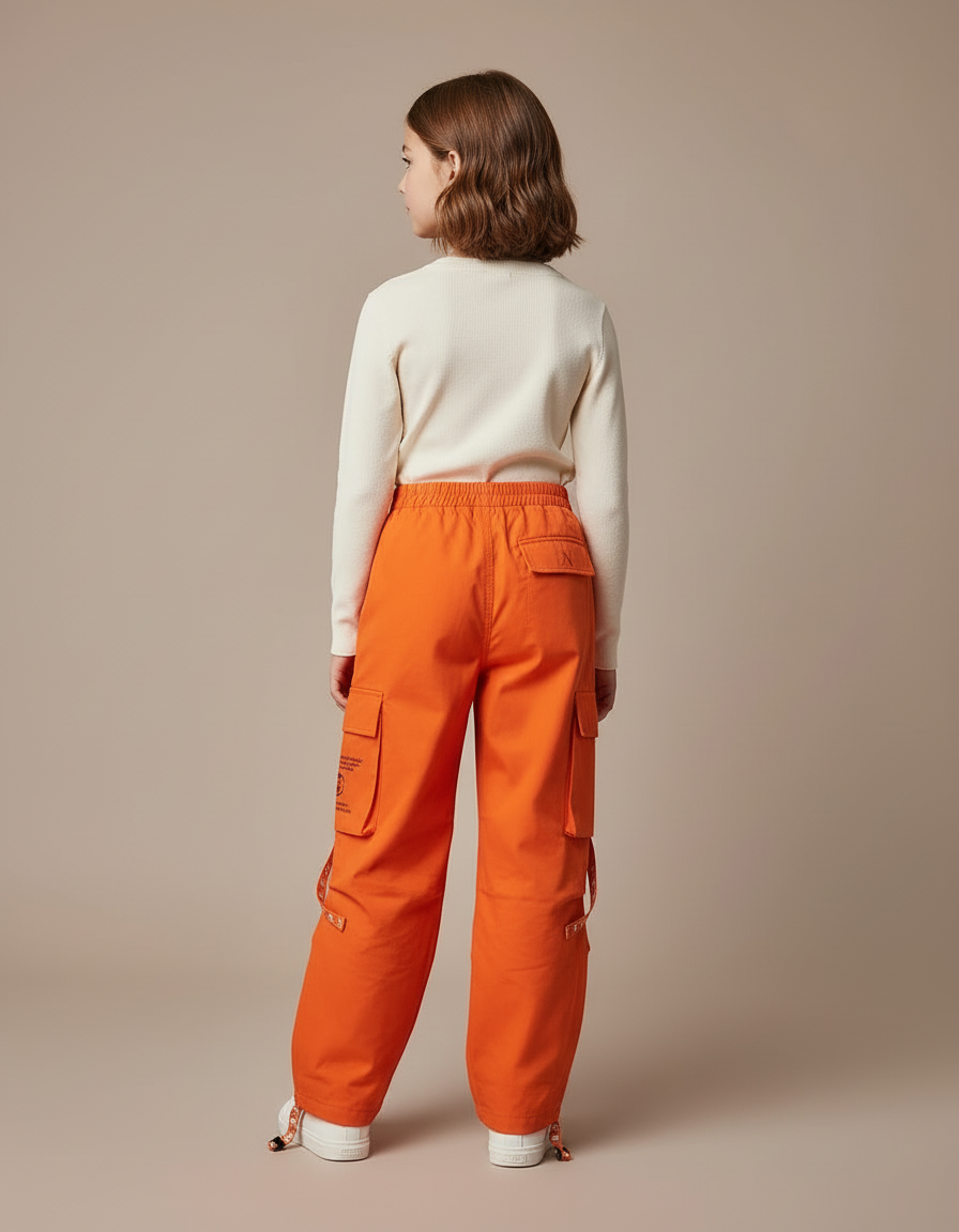 Pantalon Cargo Orange Ample Sangles Coton Enfant - vue 2