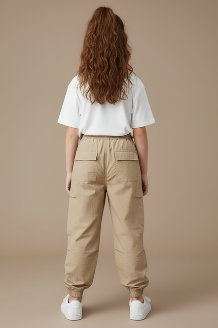 Pantalon Cargo Beige Ample Décontracté Enfant Fille - Polyester - vue 2